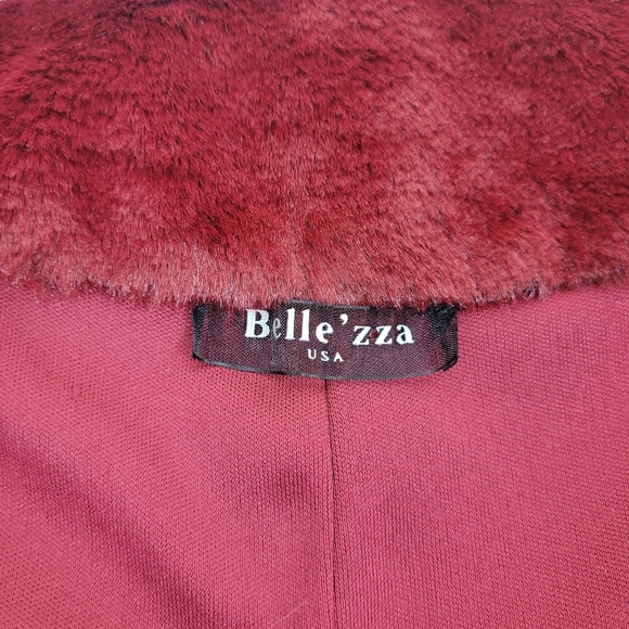 Belle'zza burgundy red faux fur long length lined vest cozy soft boho mob wife S - Picture 2 of 8